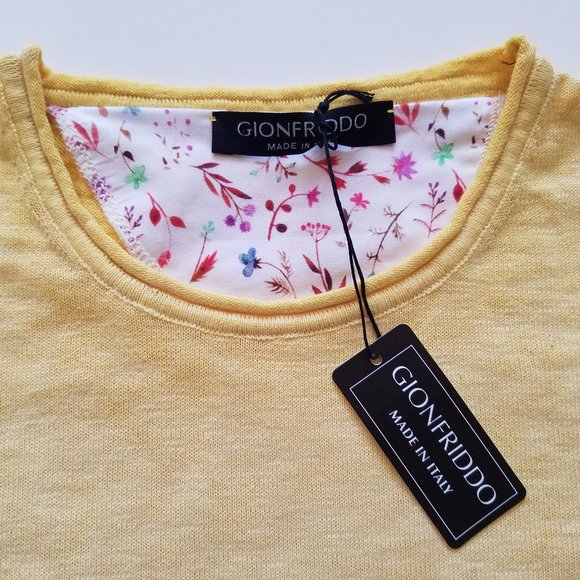 NWT Men's Gionfriddo 100% Cotton Italian Crew Neck Yellow Shirt Sweater Size M - Picture 9 of 15